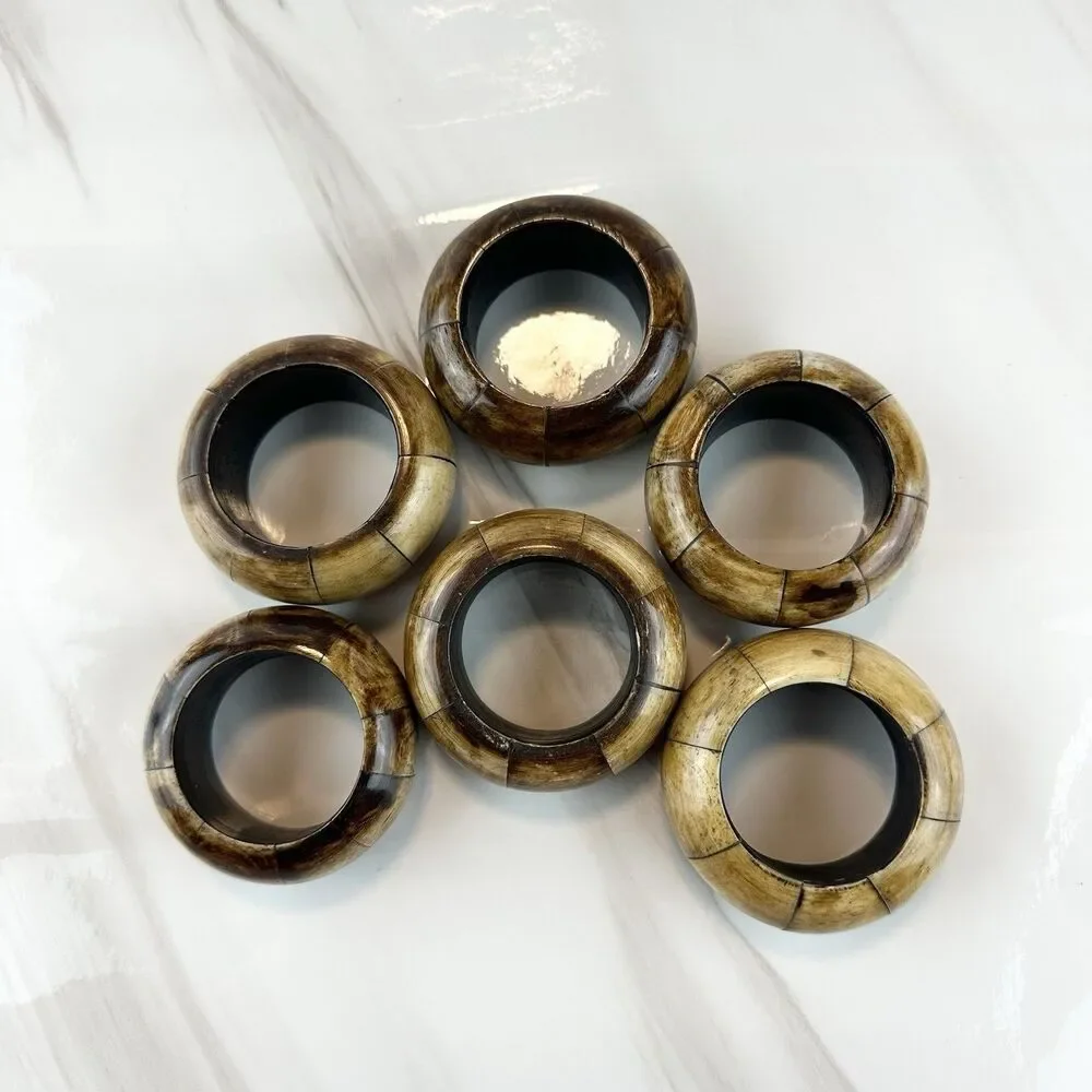 Wooden Brown Circle Napkin Rings Set of 6 Napkin Holder